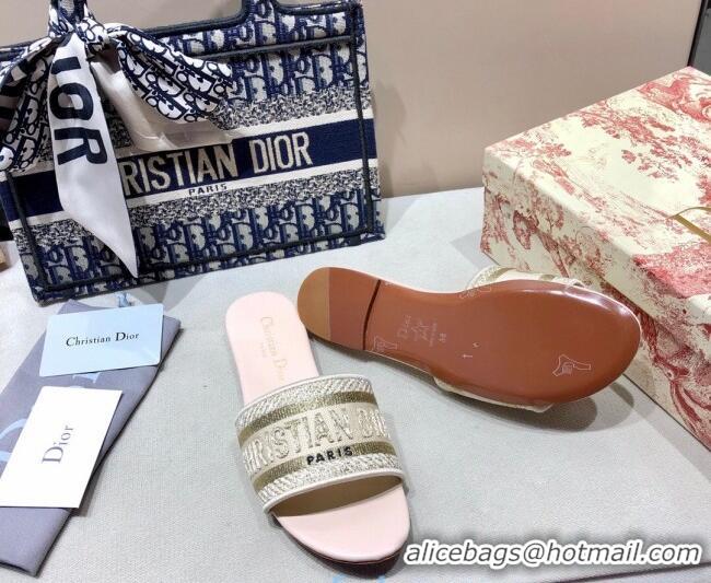 Popular Dior Dway Embroidered Cotton Flat Slide Sandals Gold-27 010858