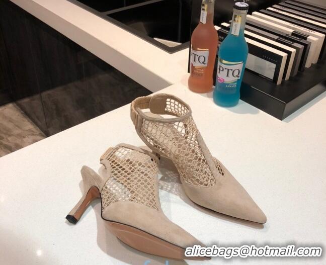 Super Quality Dior Suede Mesh Pumps 7.5cm 011155 Beige