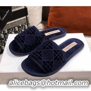 Best Design Dior Homey Slipper Sandals in Navy Blue Cannage Embroidery 011167