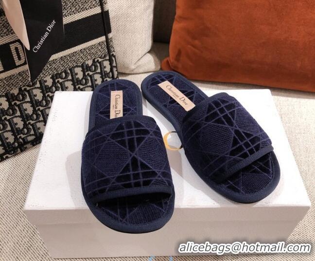 Best Design Dior Homey Slipper Sandals in Navy Blue Cannage Embroidery 011167