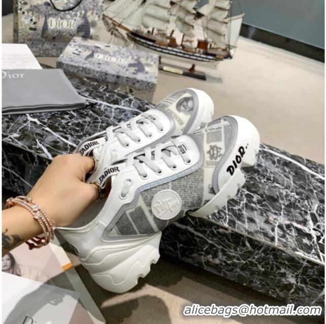 Top Quality Dior D-Connect Sneakers in Print and Luminous Fabric Grey 012557