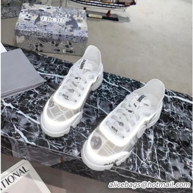 Top Quality Dior D-Connect Sneakers in Print and Luminous Fabric Grey 012557