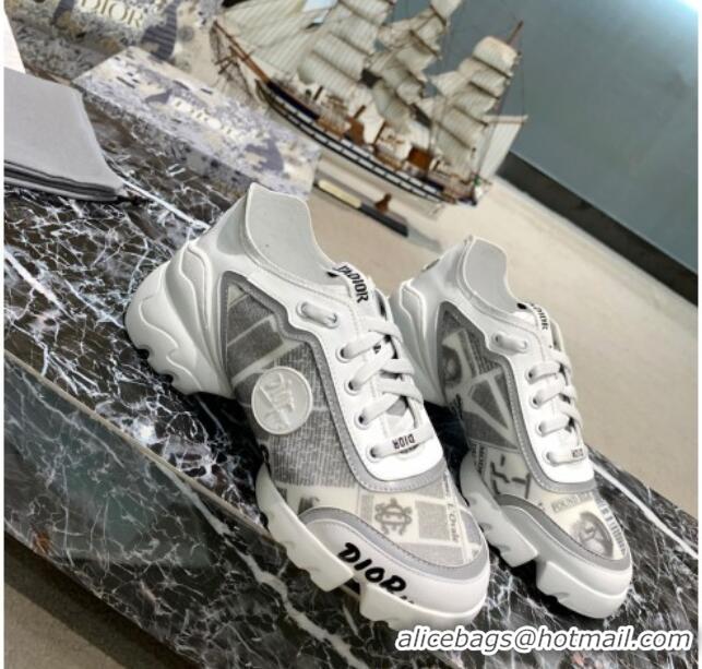 Top Quality Dior D-Connect Sneakers in Print and Luminous Fabric Grey 012557