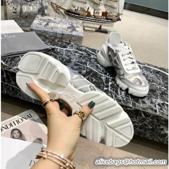 Top Quality Dior D-Connect Sneakers in Print and Luminous Fabric Grey 012557