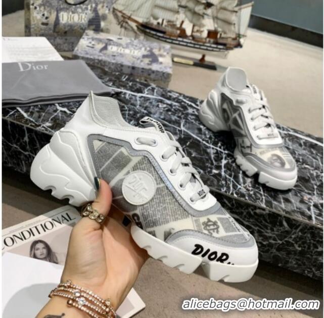 Top Quality Dior D-Connect Sneakers in Print and Luminous Fabric Grey 012557