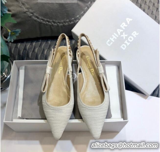 New Fashion Dior J'Adior Slingback Ballerina Flat With Metal Charm White 126986