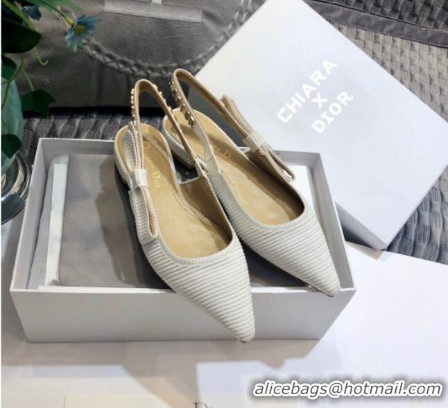 New Fashion Dior J'Adior Slingback Ballerina Flat With Metal Charm White 126986