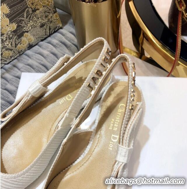 New Fashion Dior J'Adior Slingback Ballerina Flat With Metal Charm White 126986