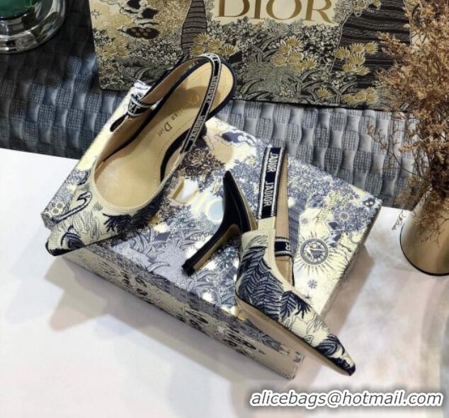 Top Quality Dior J'Adior Slingback Pump in Flamingo Embroidered Cotton 9.5cm Heel 126987