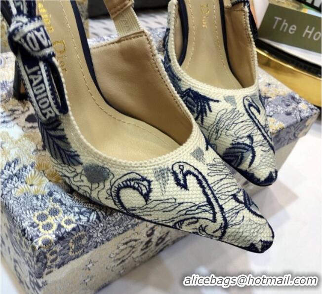 Top Quality Dior J'Adior Slingback Pump in Flamingo Embroidered Cotton 9.5cm Heel 126987