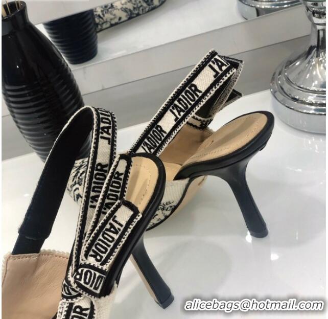 Good Product Dior J'Adior Slingback Pump Black and Ecru Embroidered Cotton 9.5cm Heel 126990