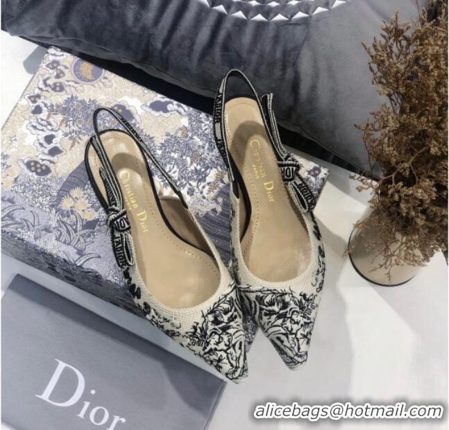 Good Quality Dior J'Adior Slingback Ballerina Flat in Black and Ecru Embroidered Cotton 126990