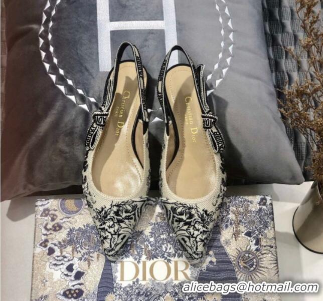 Good Quality Dior J'Adior Slingback Ballerina Flat in Black and Ecru Embroidered Cotton 126990