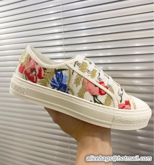 Best Design Dior Walk'n'Dior Sneakers in Multicolor Cotton with Dior Hibiscus Embroidery 012710