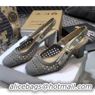 Super Quality Dior x Moi Slingback Pumps in Grey Cannage Embroidered Mes 012729