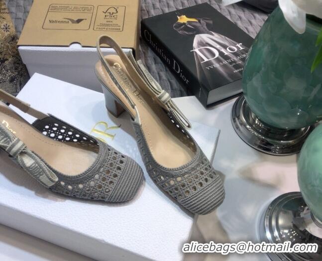 Super Quality Dior x Moi Slingback Pumps in Grey Cannage Embroidered Mes 012729