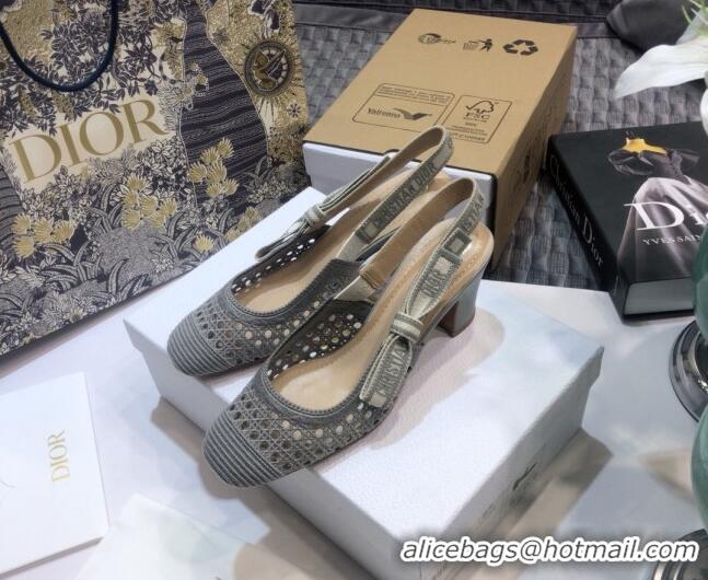 Super Quality Dior x Moi Slingback Pumps in Grey Cannage Embroidered Mes 012729