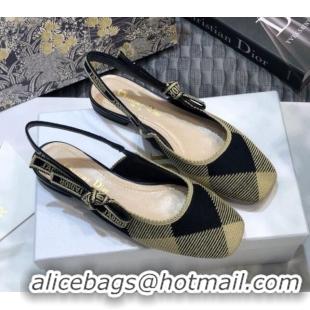 Top Quality Dior J'Adior x Moi Slingback Ballerinas Flats in Check Fabric Black/Beige 012730