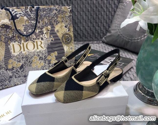 Top Quality Dior J'Adior x Moi Slingback Ballerinas Flats in Check Fabric Black/Beige 012730