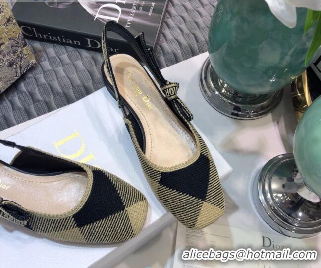 Top Quality Dior J'Adior x Moi Slingback Ballerinas Flats in Check Fabric Black/Beige 012730