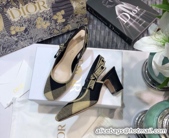 New Fashion Dior J'Adior x Moi Slingback Pumps in Check Fabric Black/Beige 012730