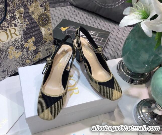 New Fashion Dior J'Adior x Moi Slingback Pumps in Check Fabric Black/Beige 012730