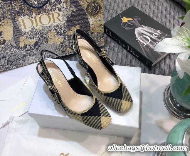 New Fashion Dior J'Adior x Moi Slingback Pumps in Check Fabric Black/Beige 012730