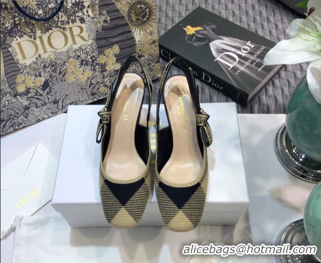 New Fashion Dior J'Adior x Moi Slingback Pumps in Check Fabric Black/Beige 012730