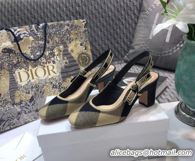 New Fashion Dior J'Adior x Moi Slingback Pumps in Check Fabric Black/Beige 012730