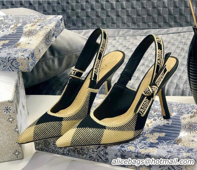 New Style Dior J'Adior Slingback Pump in Check'N'Dior Embroidered Cotton with 9.5cm Heel Black/Beige 012797