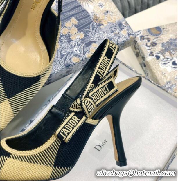 New Style Dior J'Adior Slingback Pump in Check'N'Dior Embroidered Cotton with 9.5cm Heel Black/Beige 012797