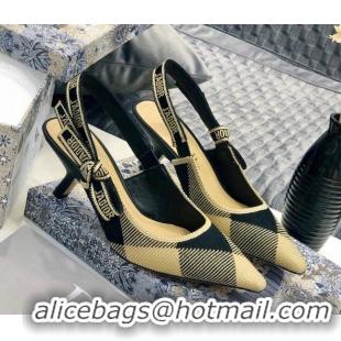 Reasonable Price Dior J'Adior Slingback Pump in Check'N'Dior Embroidered Cotton with 6.5cm Heel Black/Beige 012798