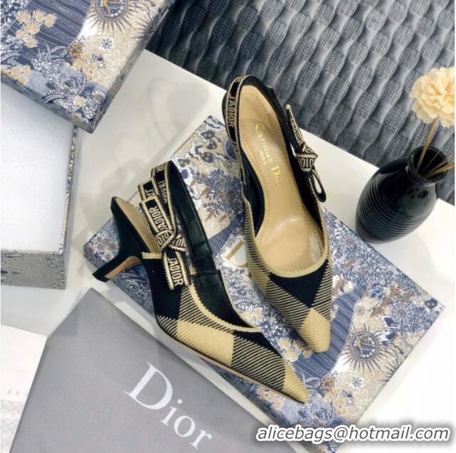 Reasonable Price Dior J'Adior Slingback Pump in Check'N'Dior Embroidered Cotton with 6.5cm Heel Black/Beige 012798