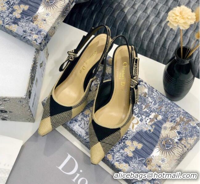 Reasonable Price Dior J'Adior Slingback Pump in Check'N'Dior Embroidered Cotton with 6.5cm Heel Black/Beige 012798