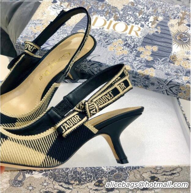 Reasonable Price Dior J'Adior Slingback Pump in Check'N'Dior Embroidered Cotton with 6.5cm Heel Black/Beige 012798