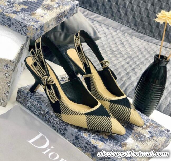 Reasonable Price Dior J'Adior Slingback Pump in Check'N'Dior Embroidered Cotton with 6.5cm Heel Black/Beige 012798