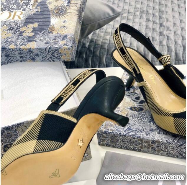 Reasonable Price Dior J'Adior Slingback Pump in Check'N'Dior Embroidered Cotton with 6.5cm Heel Black/Beige 012798