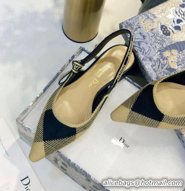 Low Price Dior J'Adior Slingback Ballerina Flat in Check'N'Dior Embroidered Cotton Black/Beige 012799