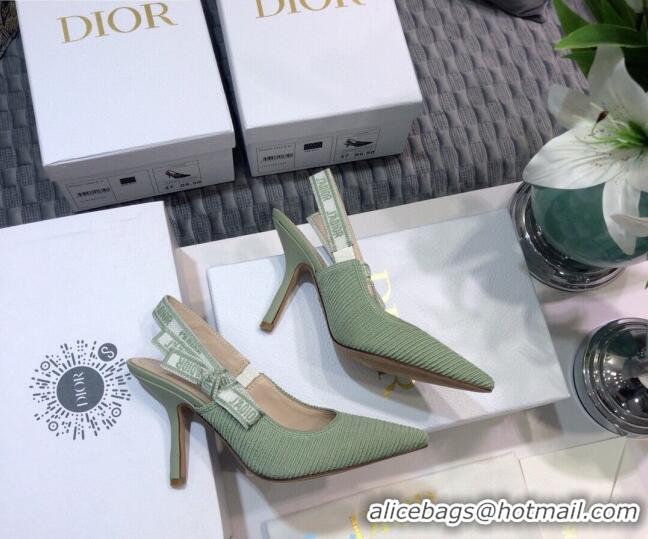 Best Price Dior J'Adior Slingback Pumps 9.5cm in Green Cotton Ribbon 022501