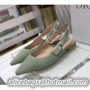 Super Quality Dior J'Adior Slingback Ballerina Flat in Green Cotton Ribbon 022503