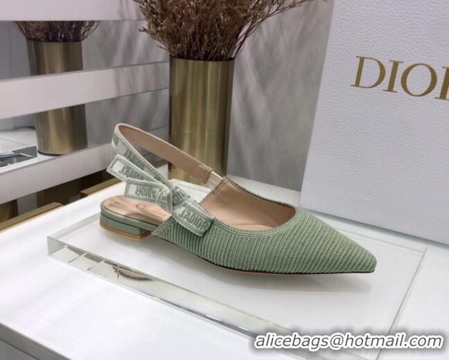 Super Quality Dior J'Adior Slingback Ballerina Flat in Green Cotton Ribbon 022503