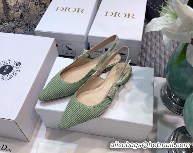 Super Quality Dior J'Adior Slingback Ballerina Flat in Green Cotton Ribbon 022503