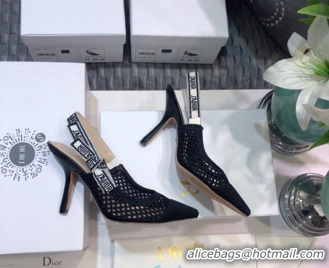 Top Quality Dior J'Adior Slingback Pumps 9.5cm in Black Mesh Embroidery 022504