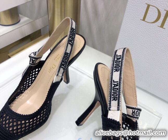 Top Quality Dior J'Adior Slingback Pumps 9.5cm in Black Mesh Embroidery 022504