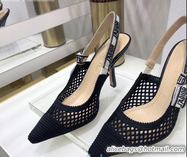 Top Quality Dior J'Adior Slingback Pumps 9.5cm in Black Mesh Embroidery 022504