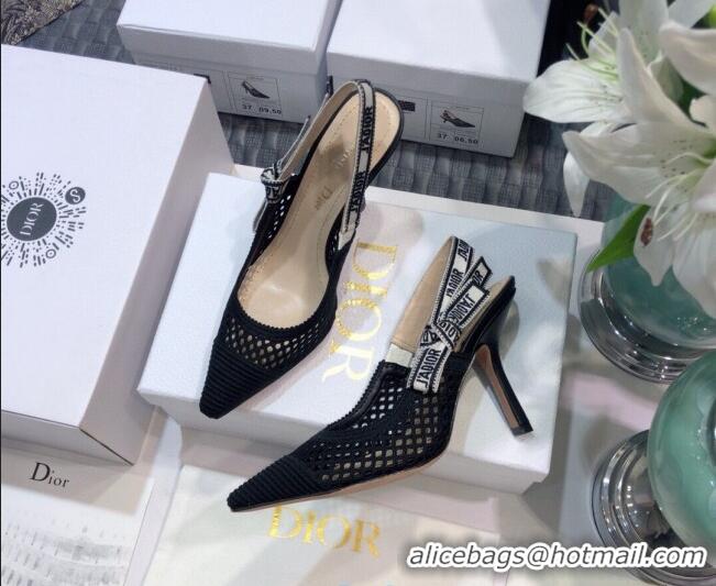 Top Quality Dior J'Adior Slingback Pumps 9.5cm in Black Mesh Embroidery 022504