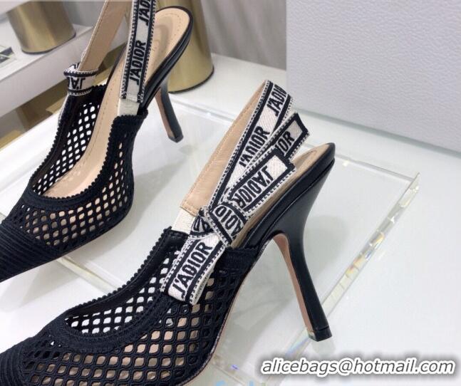 Top Quality Dior J'Adior Slingback Pumps 9.5cm in Black Mesh Embroidery 022504