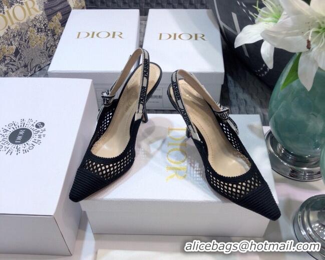 Top Quality Dior J'Adior Slingback Pumps 9.5cm in Black Mesh Embroidery 022504