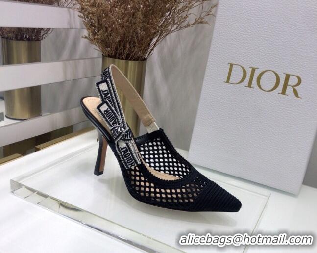 Top Quality Dior J'Adior Slingback Pumps 9.5cm in Black Mesh Embroidery 022504