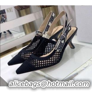 Custom Dior J'Adior Slingback Pumps 6.5cm in Black Mesh Embroidery 022503